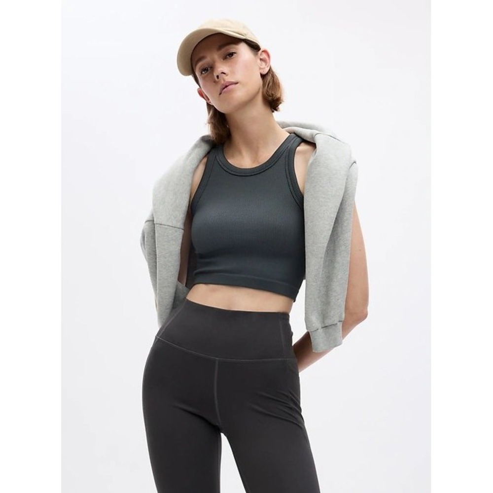 GapFit‎ Women's Black Seamless Ribbed Crop Halter Tank Top Medium Activewear